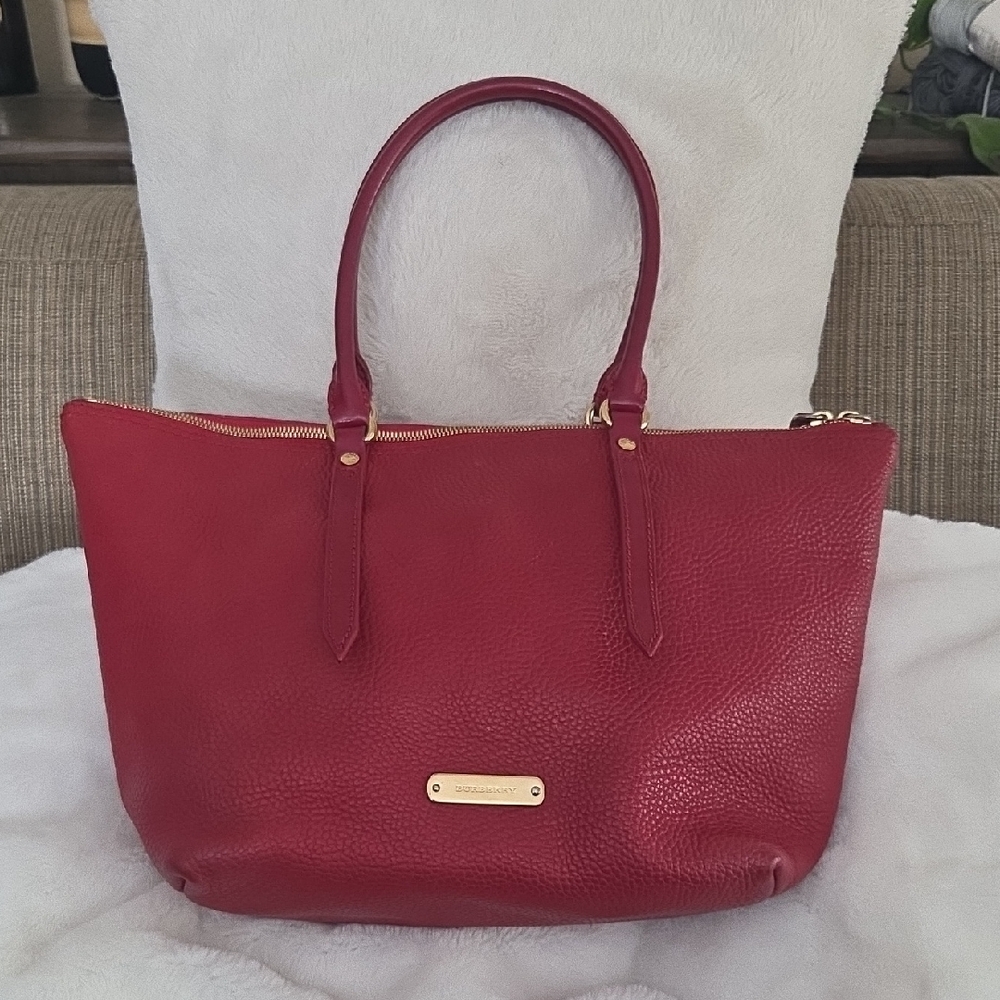 Authentic Burberry Red Pebbled Leather Shoulder Bag